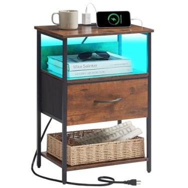 Imagem de Somdot Mesa de cabeceira com estação de carregamento e luz LED para quarto, mesa de cabeceira para dormitório, quarto de hóspedes, cabeceira infantil, lavanderia, armário, entrada, corredor, estampa