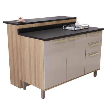 Imagem de Bancada Ilha De Cozinha Com Balcão Ripada 3 Portas 2 Gavetas 1,20m Madeirado mocca Isis Luciane