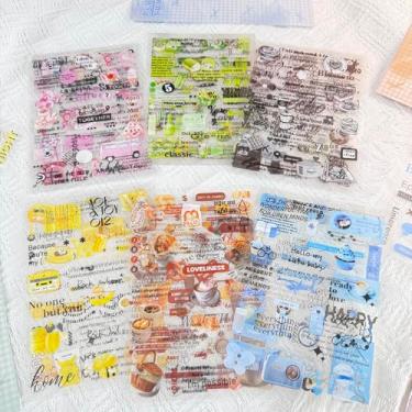 Imagem de Lora Rossie Conjunto de adesivos para scrapbooking, 420 peças, 24 folhas, pré-cortadas, decorativo, transparente, café, pão, bolo, diário, adesivos para scrapbook, planejador de diários de lixo