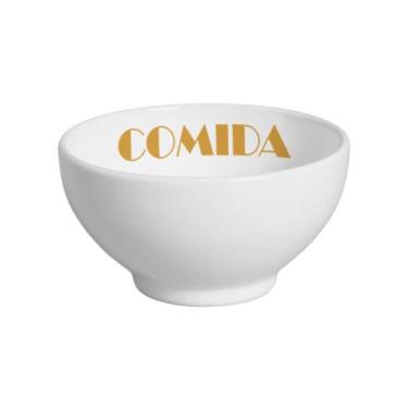 Imagem de Kit Comedouro Branco/Dourado Suporte Médio - Cerâmica Regina