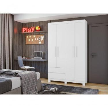 Imagem de Guarda-roupas Solteiro 4 Portas 2 Gavetas Sem Espelho Com Pés Zeus Branco