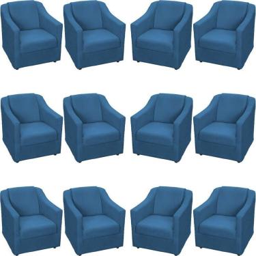 Imagem de Kit 12 Poltronas Mila Pé De Plástico Cromado - Azul-marinho Suede