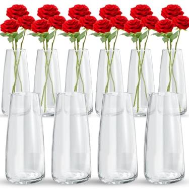 Imagem de Thenshop 10 vasos de flores de vidro para centros de mesa, 22 cm de altura, boca larga, moderno, estilo boho, vaso cilíndrico para buquê, decoração de mesa de casa, presente de inauguração de casa