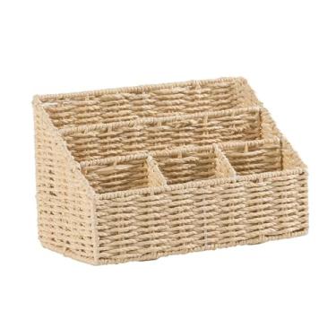 Imagem de Bothyi IMITATION Organizador de desktop de cesto de cesta de vime de vime com caixa de armazenamento retangular da caixa de armazenamento retangular para