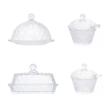 Imagem de Kit Queijeira + Manteigueira + Meleira + Açucareiro De Cristal Martelado Lyor