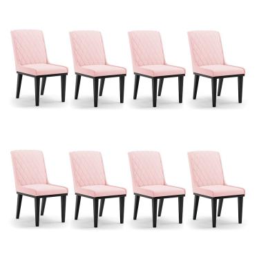 Imagem de Cadeira Sala De Jantar Base Madeira Preto Kit 8 Sofia Suede Rosa Bebê D03 - D'rossi