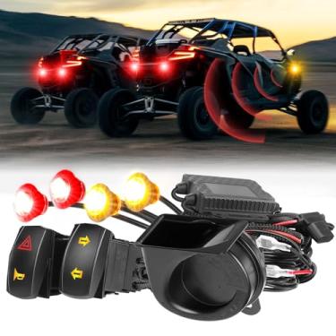Imagem de Kit de seta Nirider UTV com buzina Plug and Play, kit universal de rua com luzes de perigo para Polaris Can-Am Pioneer Kawasaki CFMOTO Carrinho de golfe lado a lado UTV ATV - 4 luzes vermelho âmbar
