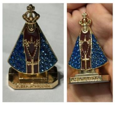 Imagem de Kit 2 Nossa Senhora Aparecida Marrom Manto Cravejado Azul - JW SHOP