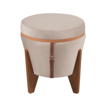 Imagem de Puff Baú Multifuncional Tampo Amadeirado Veludo Areia - Big Stock