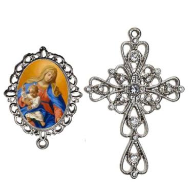 Imagem de Crucifixo Arabesco Terço de Noiva Relicario Nossa Senhora Rosario Peça