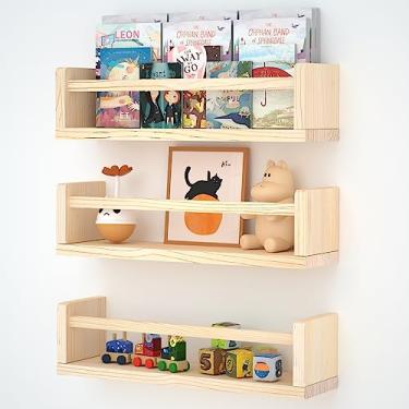 Imagem de UPPZ Prateleiras Flutuantes Para Berçário, Conjunto De 3 Parede Livros, Cozinha, Sala Estar, Quarto Bebê, Banheiro (Natureza, 16 Polegadas, 3)