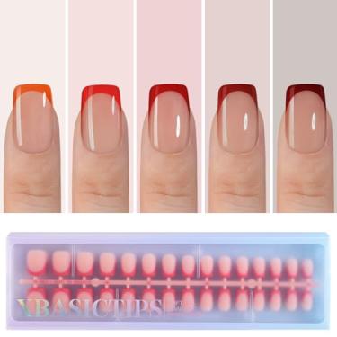 Imagem de Misssix Xbasictips Red French Tip Press On Nails, 150 Peças De Pontas Gel Curtas E Quadradas, Macias, Pré-Moldadas, Sem Necessidade Lixar, 3 Em 1, Unhas Postiças Para Arte, Designs Extensão Diy, 15