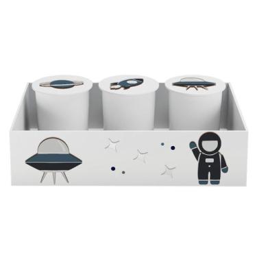 Imagem de Trio de Potes e Bandeja Kit Higiene MDF Astronauta - Neném na Nuvem, B