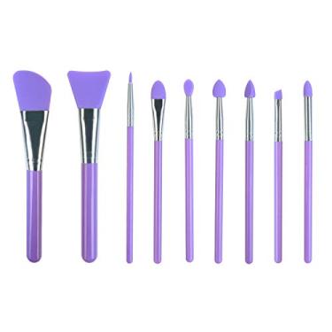 Imagem de LORMAY Conjunto De 9 Pincéis Maquiagem Silicone Lormay: Aplicador Para Cuidados Faciais, Delineador, Sobrancelhas, Sombra, Lábios E Artesanato Em Resina Epóxi Uv (Roxo)