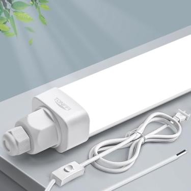 Imagem de Tonffi Luminária De Teto Led Plugável 2 Pés, 18 W, 2000 Lm, Com Interruptor Liga/Desliga, 5500 K, Armário Conectável, Tubo Triplo À Prova D'Água Ip65, Para Garagem, Oficina, Porão