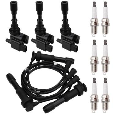 Imagem de IRONTEK Bobina De Ignição Uf432 Com 3 Peças, 6 Velas E Conjunto Cabos, Adequada Para Hyundai Xg300 2001, Xg350 2002, Kia Sedona 2003, 2004 2005, Substituição 2730039000 C1353