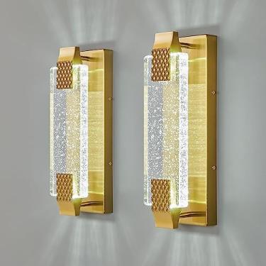 Imagem de FDPBY Luminária De Parede Cristal Moderna Com Iluminação Em Formato Bolha Para Banheiro, 15,15 Pol., Luzes Penteadeira Led Douradas Corredor, Quarto, Sala Estar (Pacote 2)