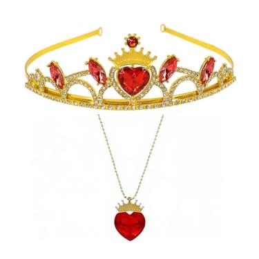 Imagem de KJDYQ Evie Descendants Tiara and Necklace Queen of Hearts Jewelry Set Red Pendant and Heart Crown for Her Halloween Dress-up Accessories Small Size