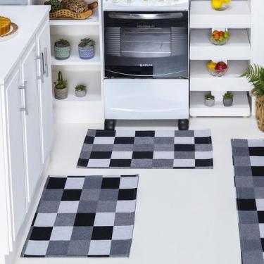 Imagem de Par de Tapete Jacquard Antiderrapante Cozinha Banheiro Quarto Sala - A