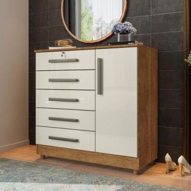 Imagem de Cômoda 1 Porta e 5 Gavetas com Chave Vitoria Cedro e Areia Rud Rack