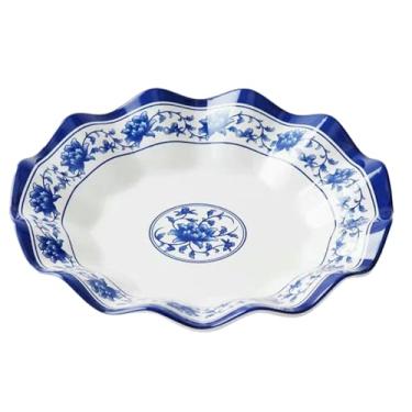 Imagem de Prato fundo de porcelana redonda azul e branco antiqueda retrô delicado doméstico simples - prato de 24 cm