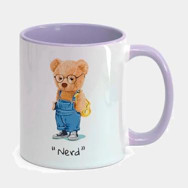 Imagem de Caneca Porcelana Branca Alça e Interior Roxa 325ml - URSO TEDDY NERD