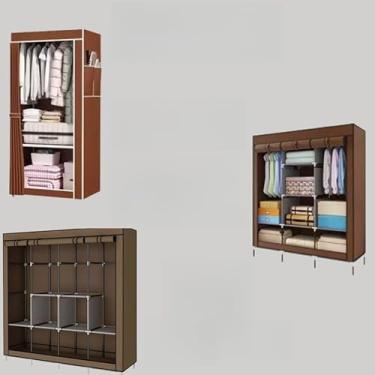 Imagem de Guarda Roupa Dobrável Organizador De Roupas Armário Grande(MARROM,CASAL)
