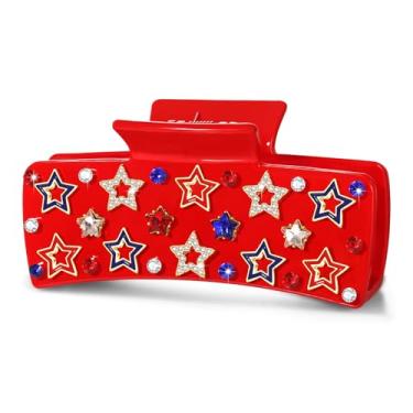 Imagem de Grampo de cabelo 4 de julho para mulheres bandeira americana estrela dos EUA grampo de cabelo vermelho, branco e azul clipes de garra patriótica 4 de julho acessórios roupas lembrancinhas de festa