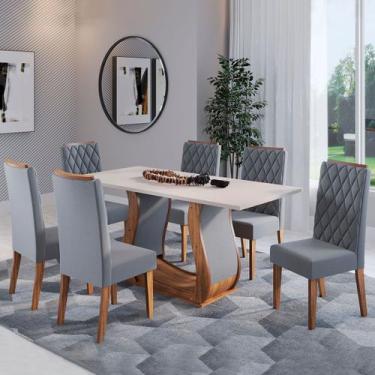 Imagem de Mesa de Jantar 6 Lugares Evellyn Imbuia/Blonde/Veludo Cinza - Pnr Móve