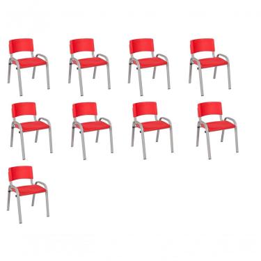 Imagem de Kit 9 Cadeira Iso Infantil Creche, Escola Base Cinza Vermelho