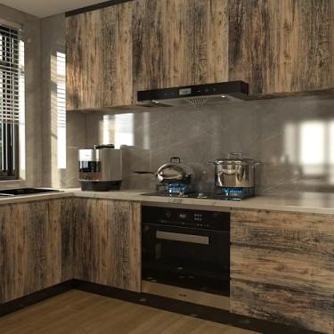 Imagem de 3yecao Papel de parede vintage de grão de madeira envelhecido de 61 cm × 497 cm descasque e cole marrom cinza azul sintético texturizado papel de contato de vinil envoltório removível de papel de