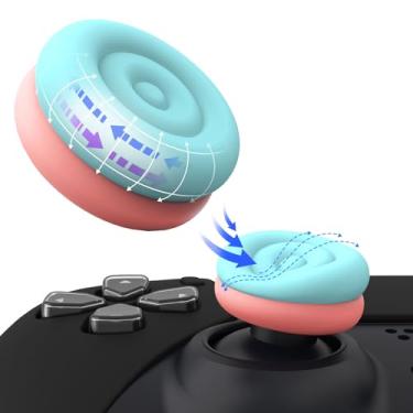 Imagem de playvital Capas De Almofada Para Polegar Thumbs Ps5, Ps4, Capa Controle Analógico Xbox Series X/S, One, Elite 2, Switch Pro - Azul-Água E Rosa-Coral