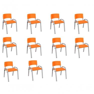 Imagem de Kit 11 Cadeiras Infantil Iso, Escola, Base Cinza- Laranja