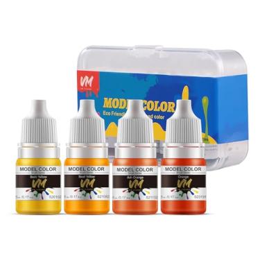 Imagem de VM FIGURE Série amarela ecológica à base de água cor 4 frascos x 5 ml (0,17 fl.oz.) Kit de pintura em miniatura de tinta pincel pigmento de resina acrílica para modelos, figuras e artesanato