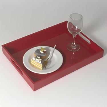 Imagem de Bandeja de servir de acrílico resistente de 40,6 cm com alças - organizador de mesa de centro otomano para alimentos, chá, lanches, penteadeira e bancada de cozinha - multiuso para banheiro, sala de