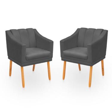 Imagem de Kit 2 Poltronas Cadeira para Sala Confortável e Moderna Mila Suede (Cinza Chumbo)