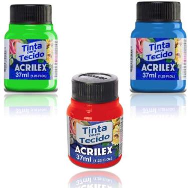 Imagem de Kit Tinta Tecido 3 Cores Neon Azul Verde Vermelho Acrilex