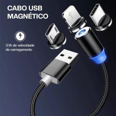Imagem de Cabo Carregador Magnético 3em1 iPhone Samsung Xiaomi com Fonte