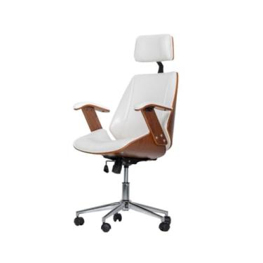 Imagem de Ergonômico moderno giratório escritório cadeira escritório encosto de cabeça branco preto marrom(Branco)