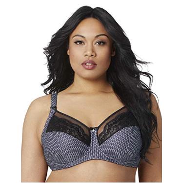 Imagem de Bramour by Glamorise Sutiã feminino completo plus size luxuoso com aro nas costas e laço transparente Soho #7004, Estampa preta, 42D