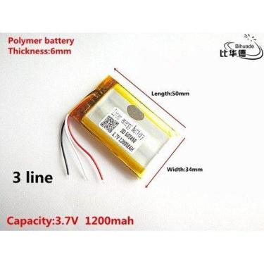 Imagem de Bateria 3,7v 1200mah  6mm X 34mm X 50mm  603450 3 Fios - bgb