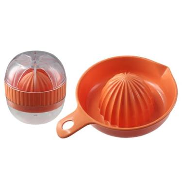 Imagem de gifthub Espremedor de limão manual, 2 peças de espremedor de laranja cítrica com copo de plástico, prensa de frutas fácil de usar para bar em casa, utensílios de cozinha multifuncionais e vegetais