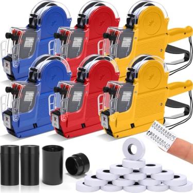 Imagem de Fullhawl Conjunto de 6 conjuntos de etiquetadoras de 2 linhas com 20.000 etiquetas brancas em branco, 3 rolos de tinta, kit de etiquetagem de preço de arma de data, máquina para escritório, varejo