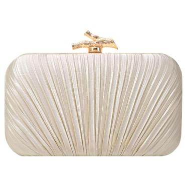 Imagem de MR Bolsas clutch femininas para noite de cetim plissadas para festas de casamento e coquetéis, Dourado, 7.9 inches x 4.7 inches x 2 inches