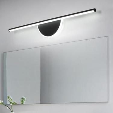 Imagem de GZZBMY Luminária de parede frontal com espelho de LED alumínio acrílico à prova d'água moderno espelho de banheiro arandela barbeador de maquiagem para quarto sala de estar sobre armário (luz preta e