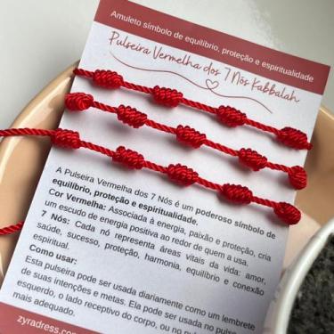 Imagem de Kit 3 Pulseira Vermelha De Sete 7 Nós Kabbalah Afastar O Mal Cor Verme