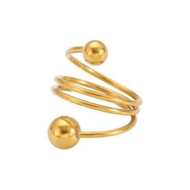 Imagem de Cykdohy Double Balls Wrap Statement Layered Ring for Women Men Stainless Steel 18k Gold Plated Chunky Round Ball Fashion Knuckle Thumb Adjustable Finger Band Rings Stackable Birthday Jewelry