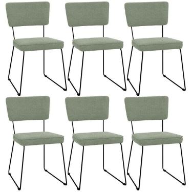 Imagem de Kit 06 Cadeiras Decorativas Estofada Base De Aço Allana L02 Bouclê Oliva - Lyam Decor