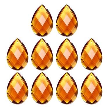 Imagem de PATIKIL Pingentes de cristal K9, contas de gota, pacote com 10 peças de prismas de lustre de 38 mm, contas de grade penduradas, lâmpada faça você mesmo para decoração de artesanato, âmbar
