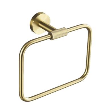 Imagem de Conjunto de acessórios para banheiro de parede em aço inoxidável dourado escovado - Suporte para toalha, suporte para papel higiênico, gancho para roupão, saboneteira (anel para toalha B)